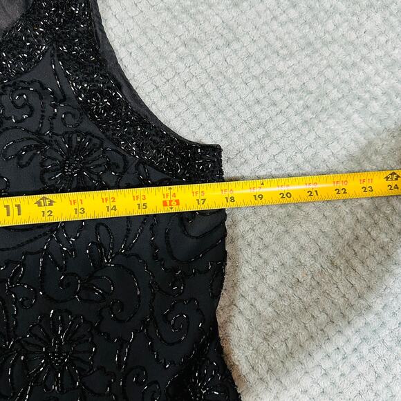 beautiful vintage black beaded sparkly y2k high neck ruffle tank Laxmi NY top - Picture 4 of 5